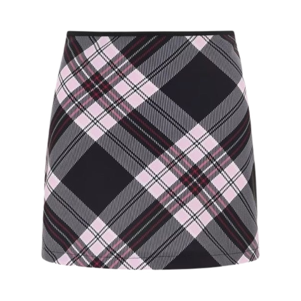 Cider Plaid Mini Skirt Pink and Black. Medium
